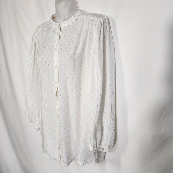 Sanctuary Women Top Small White Evelyn Clip Dot Blouse Rainbow Button 3/4 Sleeve - Picture 5 of 10